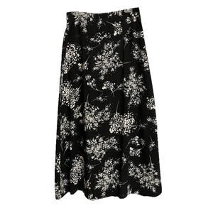 Womens Banana Republic Fully Lined Maxi Skirt Side Slit Black White Floral 8P